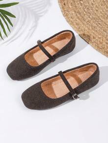 Graue flauschige Mary Jane Schuhe für Frauen, neuer koreanischer Stil französische Flache Schuhe mit Thermofutter, warm und bequem für Herbst/Winter - Kaffeefarbe - Übersicht 6