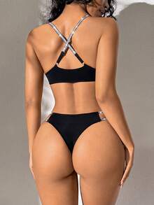 Set de lencería para mujer de 2 piezas con encaje y parche - Sujetador inalámbrico cómodo con tirantes cruzados y conjunto de ropa interior tipo cheeky