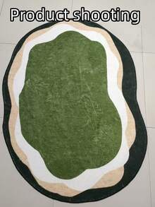 1pc Asymmetrical Green Color Block Faux Wool Rug, Decorative Carpet, Bedroom Decor, Small Rug, Carpet, Home Decor, Living Room Rug, Living Room Small Rug, Bedroom Rug, Living Room Home Decor, Outdoor Rug, Washable Rug, Plush Rug, Fuzzy Rug, Autumn/Winter Rug, Thick/Fluffy