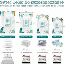 10 Piezas Bolsas de Almacenamiento al Vacío con Bomba Eléctrica, Bolsas de Compresión que Ahorran Espacio, Almacenamiento Reutilizable para Ropa, Almohadas y Edredones (flor) - follaje - Ver 5