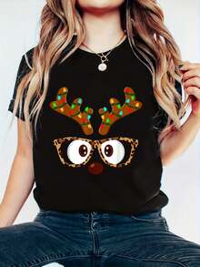 100% Algodón Unisex Feliz Navidad Camiseta de Navidad a Cuadros Roja de Santa Claus para la Familia - Camisetas de Manga Corta Impresas - Negro 5 - Ver 1