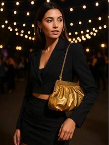 Women's Small Cloud Bag Gold Color Shoulder Strap Party Club Wedding - 金色 - 查看 1