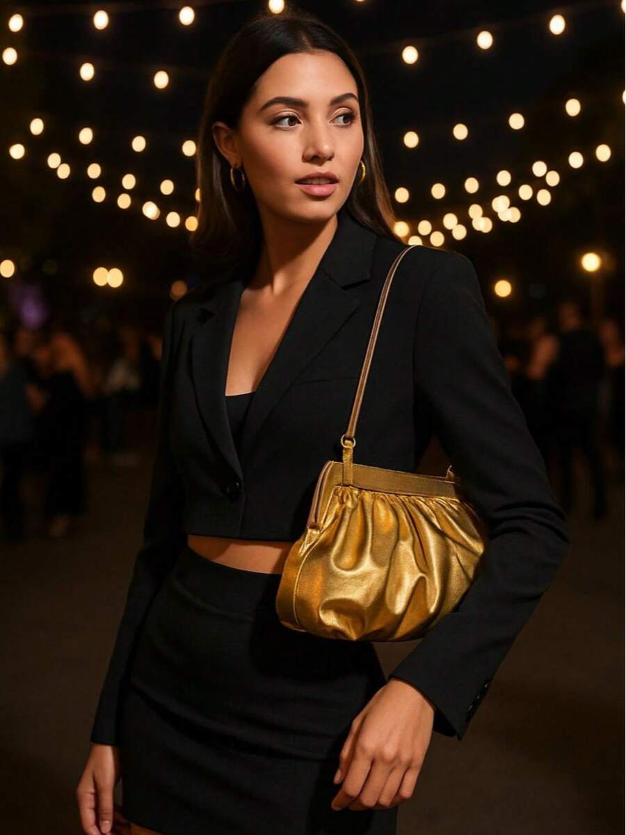 Women's Small Cloud Bag Gold Color Shoulder Strap Party Club Wedding - 金色 - 查看 1