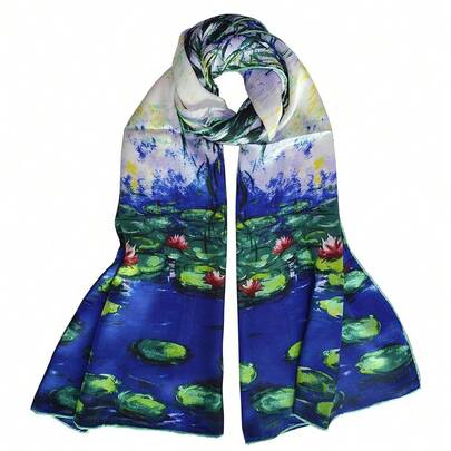 Van Gogh And Claude Monets Paintings, Fashion Silk Scarf Premium Shawl Wrap Art (Van Gogh - Starry Night)