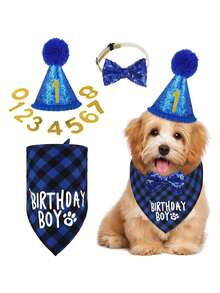 طقم من أدوات تزيين حفل عيد ميلاد الحيوانات األليفة، يشمل: ربطة عنق, قبعة عيد الميلاد, لافتات, و ربطة عنق للحيوانات األليفة الذكور واإلناث، تزيين واحتفال عيد ميلاد الحيوانات األليفة - الأزرق - مشاهدة 14