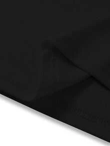 Women's Casual Black Knitted Short Sleeve Regular T-Shirt With Round Neck And Slight Stretch Fabric - Black - View 3