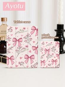 1 Pc Pink Bow Floral Prints Tablet Case & Kindle E-Book Case Compatible With IPad 10th Generation, IPad 10.2/Mini6/Mini7/9.7 Inches, Compatible With Samsung Galaxy Tab A9 Plus, Kindle (11th Generation-2024 Release)(6 Inch), Kindle Paperwhite 12th Gen 2024, Great Holiday Gift, Stylish And Simple Pattern. - Multicolor - View 9