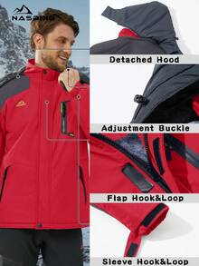 NASBING 男士冬季滑雪服 防水防风 滑雪板保暖连帽冬装 4口袋派克大衣 徒步露营登山滑雪 - 紅色 - 查看 5