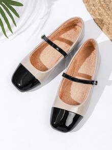 新款玛丽珍鞋女平底奶奶鞋小皮鞋加毛皮鞋女冬季外套 - 杏色 - 查看 7