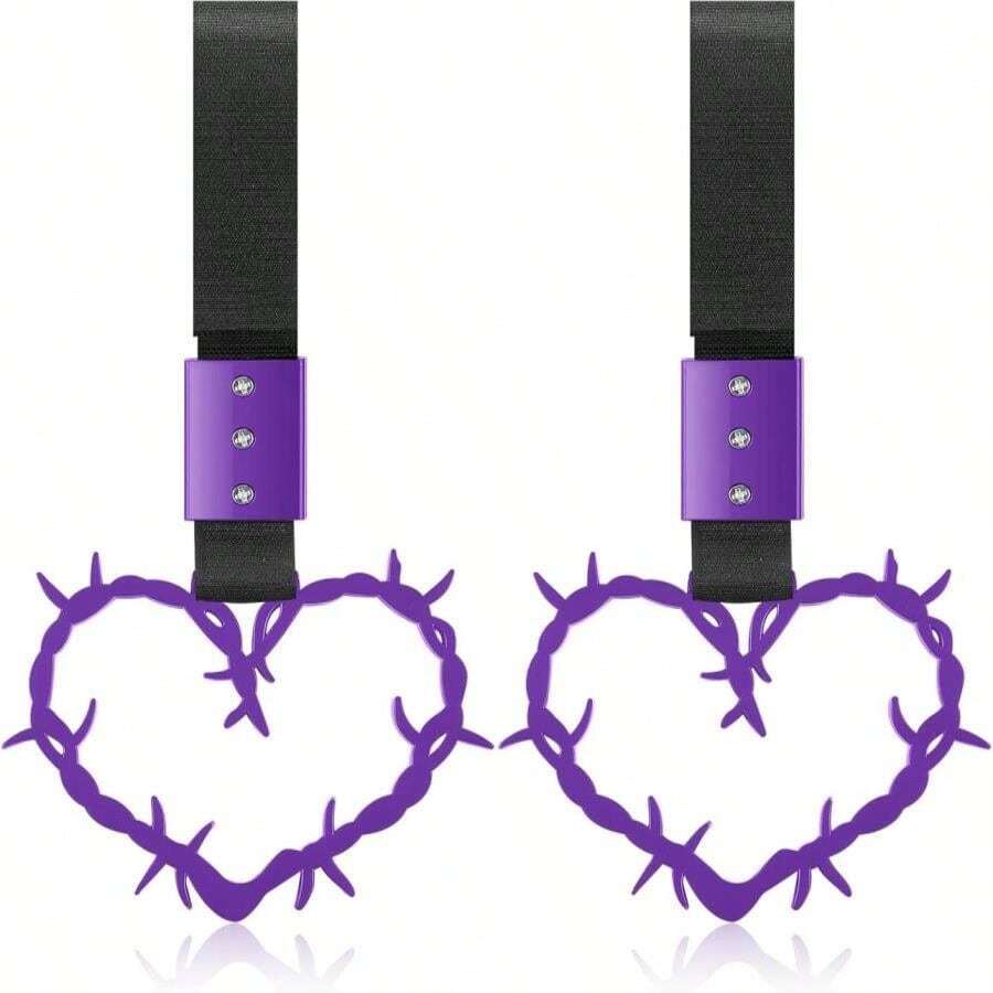 Fabbay 2 Pieces Heart Handle Keychains Car Accessory Heart Hand Strap Drift Charm For Car Interior Exterior Decoration(Purple,Thorns Style) - ColorF - 查看 1