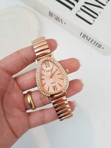 Women's Cobra Watch With Elastic Spring Strap - Rose Gold - View 1