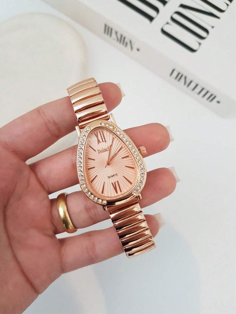 Women's Cobra Watch With Elastic Spring Strap - Rose Gold - View 1