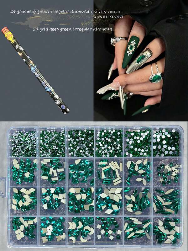 KIRAME KIRAME 24-Grid DIY Nail Art K9 Glass Red Flat-Back Rhinestones - 20 PCS Each High-Shine Rhinestones With One Dotting Pen, Nails Salon,Nail Supplies,Halloween,Christmas,New Year,Festival Gift