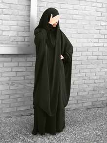 女士优雅两件套：阿拉伯长袍和裙子（春季款） - 軍綠色 - 查看 6