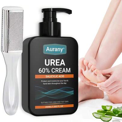 含60%尿素和水杨酸的乳霜，适用于足部、手部、膝盖和肘部，具有去角质功效，可有效改善干裂肌肤，深层滋润柔肤，修复粗糙部位，恢复肌肤光滑质感，适合所有肤质，男女皆宜，日常护肤，是圣诞节、万圣节和感恩节的理想礼物——200毫升