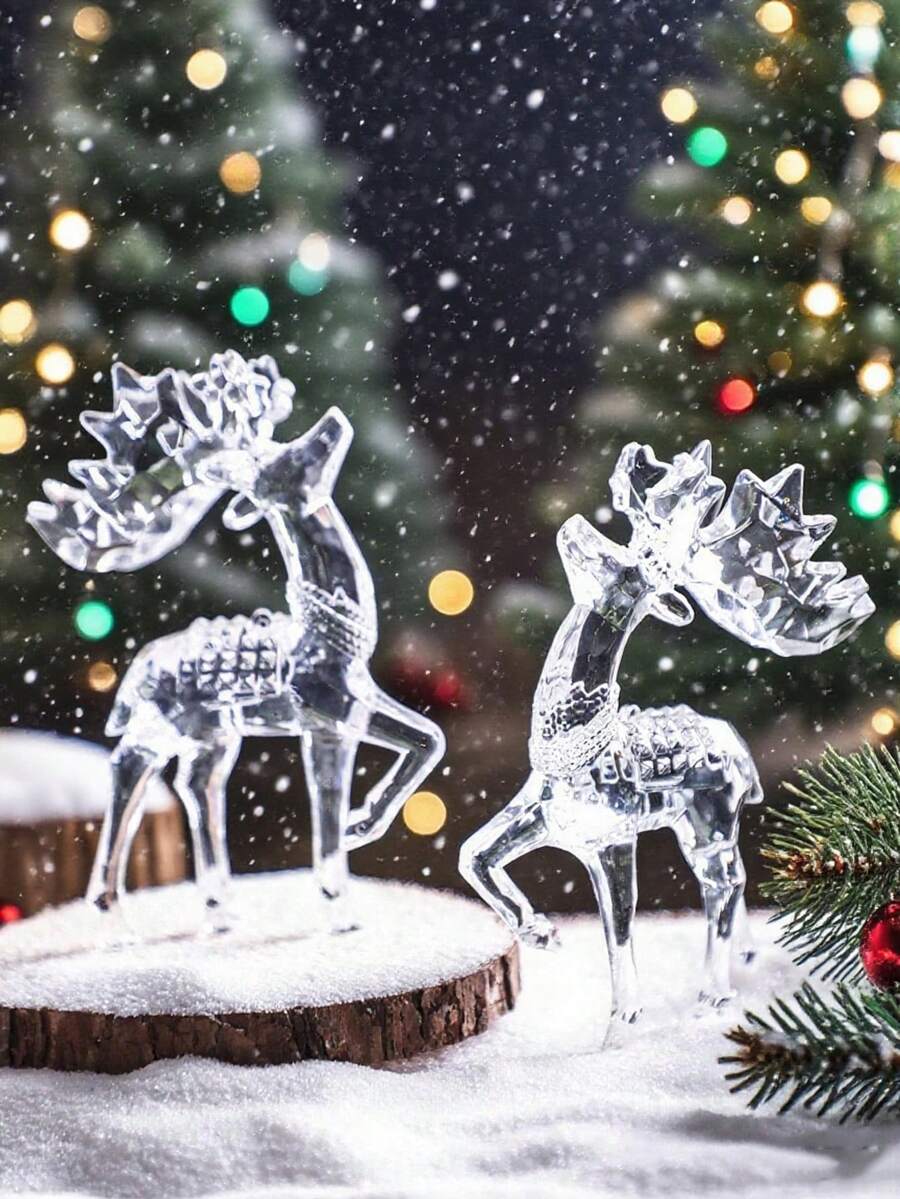 1pc Acrylic Reindeer Figurine, Christmas Desktop Decor, Creates Wintery Wonderland Atmosphere, Suitable For Living Room, Bedroom, Fireplace Mantel And Other Central Decoration For American Holiday Party - Multicolor - View 1