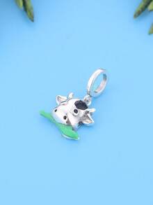 1 pieza de plata de ley 925 simple, vaca comiendo hierba, cuentas pueden ser DIY, joyería de plata, joyería para mujer, regalo de cumpleaños, adecuado para regalar a familiares y amigos que aman a los animales