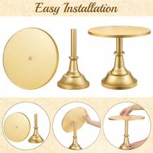 HBlife 3PCS Gold Cake Stand Set 8/10/12 Plate For 610 Inch Cakes Perfect Dert Table Display Set CupcakeCake Stands For Party Wedding Birthday  Shower Anniversary (Metal) - 金色 - 查看 3