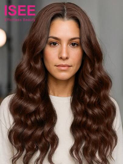 ISEE 巧克力棕色水波纹蕾丝前假发，真人发丝，7x5蕾丝闭合假发，180%密度，无胶假发，适合初学者，预先拔毛，预先剪裁，16-28英寸闭合假发，女士款