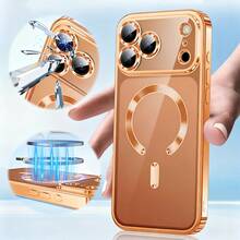 Hadaasi 1pc Ultra-Thin Transparent Phone Case, Compatible With IPhone 17e/17 Pro Max, Supports Wireless Charging, Built-In Camera Lens Protection, Shock-Proof, Soft Electroplated Magnetic Cover, Compatible With 17pro/17promax/17Air/17/16pro/16promax/16plus/16/16E - Orange - View 3