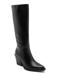 Bottes And Haute Au Style Western, En Simili Cuir Lisse Avec Bout Pointu And Talon Biseauté Confortable. Un Modèle Chic And Intemporel - Black - View 3