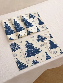 1 Stück/4 Stücke/6 Stücke/60 Stücke Weihnachts-Leinen-Tischsets, Leinen-Tischsets mit blauem Schneeflocken- & Buchstaben-Motiv, Winter-Weihnachts-Tischsets, Fröhliche Weihnachten, geeignet für Zuhause, Restaurant, Esszimmertisch Dekoration, Haushaltsartikel - Verschiedenfarbig - Übersicht 21