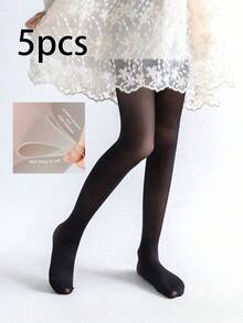 1pc Girls Flower Pattern Ultra-Thin, High Density & Elastic Pantyhose, Can Be Worn As Outer Wear, All Season - Black - View 15