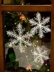 12 件圣诞雪花挂饰、圣诞树装饰、塑料闪光雪花装饰、室内冬季装饰、白色闪亮雪花挂饰，适合圣诞派对 - 彩色 - 查看 10