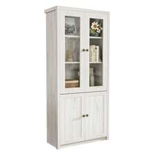 Modern Hochschrank 80x34x171 Cm – Holzoptik Mit Glastüren, 2 Holztüren Und Kupfergriffen – Stilvoller Stauraum Für Wohnzimmer, Büro Und Flur - Wood + MDF + Particle Board - View 4