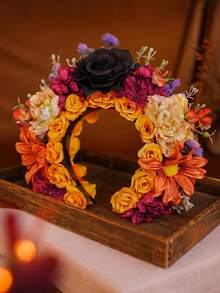 Women's Floral Headband, 3D Lifelike Flower Grass Hair Hoop, Rustic Artificial Rose Flower Crown Headpiece, Personalized Headwear For Party, Wedding, Holiday - 彩色 - 查看 9