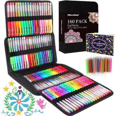 160 Pack Gel Pens For Adult Coloring Book, 80 Colors Gel Pens Colored With 80 Rifills, Glitter Gel Pens For Artists Drawing & Painting