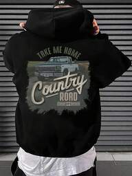 "TAKE ME HOME COUNTRY ROAD" And Truck Graphic Print Hoodie, 50% Cotton, 50% Polyester, Machine Washable, Suitable For All Seasons, With Pockets, Suitable For Street And Party Wear