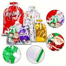 2PCS/Set Christmas Gift Packaging Bags With Drawstring Closure Festive Santa Reindeer Snowflake Tree Designs Multiple Styles Of Gift Packaging Bags Durable Plastic Holiday Treat Bags For Xmas Decorations Candy & Presents - Multicolor - View 5