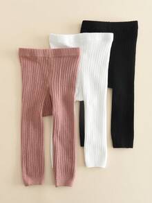 3 件装纯色女童紧身裤，柔软舒适的幼儿紧身裤，适合日常穿着 - 彩色 - 查看 5
