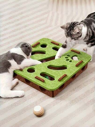 صندوق المرح للقطط - لعبة خدش وحفر تفاعلية، لغز قطة داخلي متين، يعزز الذكاء والنشاط البدني، يتضمن 3 كرات ألعاب (ألوان عشوائية)، تصميم مثير للاهتمام، لا يتطلب بطاريات