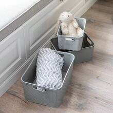 Vmingo Basket Organizer Box Plastic Rattan Woven Design Stackable With Lid Multipurpose Box For Clothes Toys Bathroom Kitchen Closet Decorative Storage Organizer For Home 2pcs - Grey - View 7