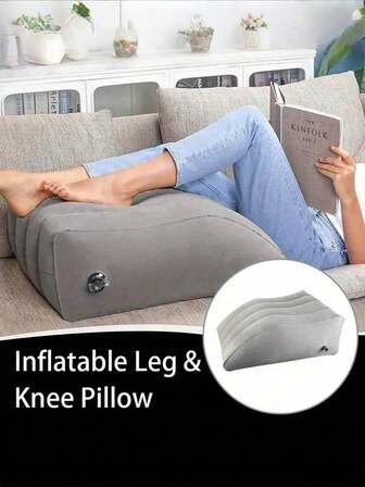 1 st uppblåsbar kilkudde för ben- och knästöd, mjuk stödkudde för muskelkomfort, bärbar stödkudde för läsning, tittande, sovande, liggande, uppblåsbar funktionsdyna för benlyft