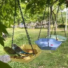 Polygonal Hanging Bird Bath - Two-In-One Feeder And Bath (Rust-Resistant Metal Frame) | Suitable For Parrots And Wild Birds | Garden Birdwatching Station | A Must-Have For Nature Lovers