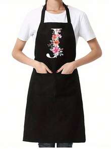 1pc Black Kitchen Cooking Apron, Modern Polyester Oil-Proof Apron, Black Kitchen Apron, Polyester Apron For Garden, Kitchen And Housework Perfect For Home, Restaurant, And Kitchen Cooking