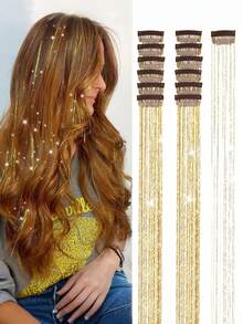 12 kẹp tóc tua rua kim loại vàng sáng bóng thời trang dành cho nữ, ruy băng, tóc nối thẳng, thích hợp để đeo hàng ngày, dự tiệc, dạ hội - Nhiều màu - Xem 4