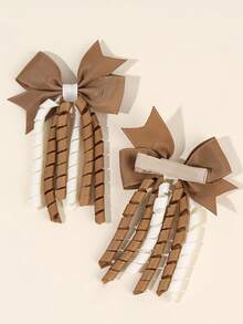 2pcs Brown Korker Hair Bows For Baby Girls Ombre Curly Korker Bow Alligator Clips Delicate Elegant Hair Clips Fall Winter Toddler Girl Bows Barrettes Kids Baby Hair Accessories