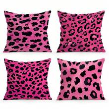 4pcs Pink Leopard Print Pillow Covers, Single-Sided Printed Cushion Covers, Suitable For Living Room, Bedroom, Home Decor, All Season - Multicolor - View 13