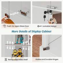 HWB Display Cabinet With Glass Doors, 71'' Tall Curio Cabinet With RGB Lights For Collectibles, LED Display Case With Removable Shelf For Book/Medal/Figure, White - 查看 4