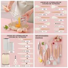 Utensilios de Cocina Antiadherentes 19 piezas, Utensilios de Cocina de Silicona sin BPA, con Resistente al Calor, Utensilios De Silicona Para Cocinar Incluyendo Vajillas, Esptula - Blanco - Ver 1