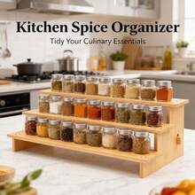 3-Tier Bamboo Spice Rack - Ideal For Kitchen Cabinet & Countertop, Organize Spices Neatly And Save Space,Bamboo Spice Organizer, 3-Tier Design - Keep Kitchen Seasonings In Order, Perfect For Small Kitchens - Màu gỗ - Xem 5