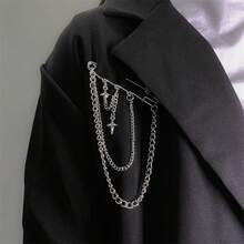 Cold Style Sweet Cross Star Brooch Female Fashion Suit Pin Accessories Chain Hip-Hop Niche Personality Pin , Versatile And Suitable For Formal Occasions - 銀色 - 查看 1