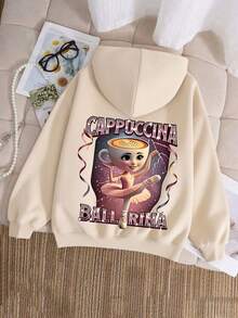 Sudadera de niña con estampado de bailarina de ballet y café, manga larga, adecuada para uso diario en otoño/invierno - Albaricoque - Ver 3