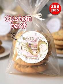 1-288pcs Customized Retail Store Labels, Customized Stickers, Customized Text Round Stickers - Personalized Self-Adhesive Labels, Suitable For Gift Bags, Sweets And Baked Goods Packaging Boxes, Floral Patterns, Printed With "Baked With Love" Text, Can Be Used As Gift Bag Stickers, Thank You Stickers, Bachelor Party Labels, Envelope Stickers, Invitation Stickers. ,Kids-Activity - Multicolor - View 47