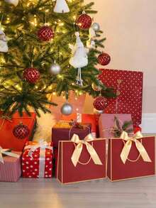 10 Stücke Weihnachtsgeschenktüten, Kraftpapier Geschenktüten mit Schleifen-Bändern, Weihnachtsgeschenk-Verpackung Einkaufstüten, Neujahr Dankeschön Geschenktüten mit Griffen, horizontale Papiertüten für Hochzeit Brautjungfern Dankeschön, Frauen Männer, mit Griffen für Geburtstag Hochzeit Brautjungfern Party Gastgeschenke, Einzelhandelstüten Aufbewahrungstüten (Burgunderrot)