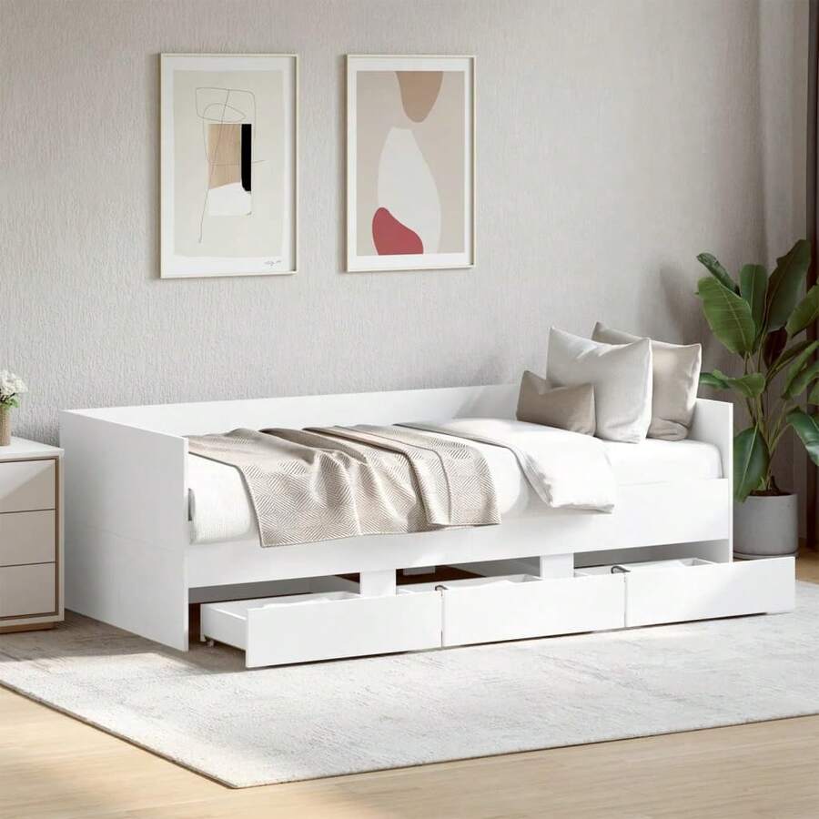 vidaXL Divano Letto con Cassetti senza Materasso Bianco 90x190 cm